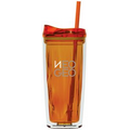 16 Oz. Tangerine Orange Geo Tumbler Cup W/ Straw